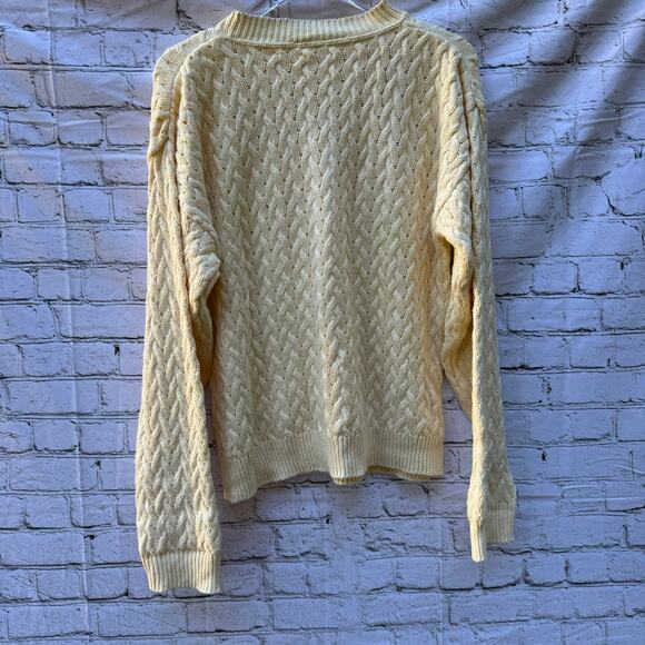 Talbots Vintage Sweater Cableknit Made USA Cream Chunky Fisherman Large Crew - Picture 2 of 7